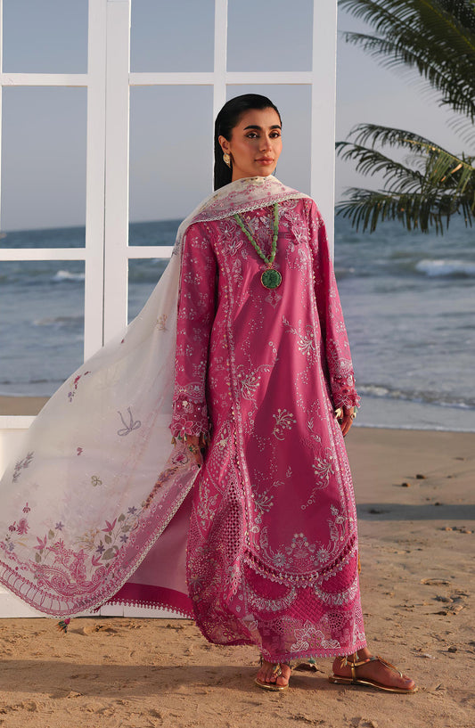 Qalamkar Sahil Luxury Embroidered Lawn Unstitched 3 Piece Suit - SA-13 Tara - QL26SHL - Pink - Summer Collection