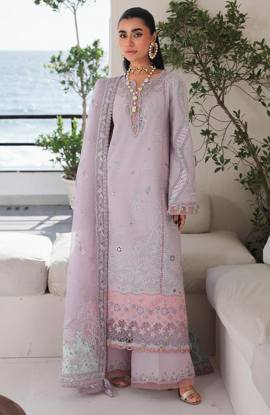 Qalamkar Sahil Luxury Embroidered Lawn Unstitched 3 Piece Suit - SA-11 Rehma - QL26SHL - Purple - Summer Collection