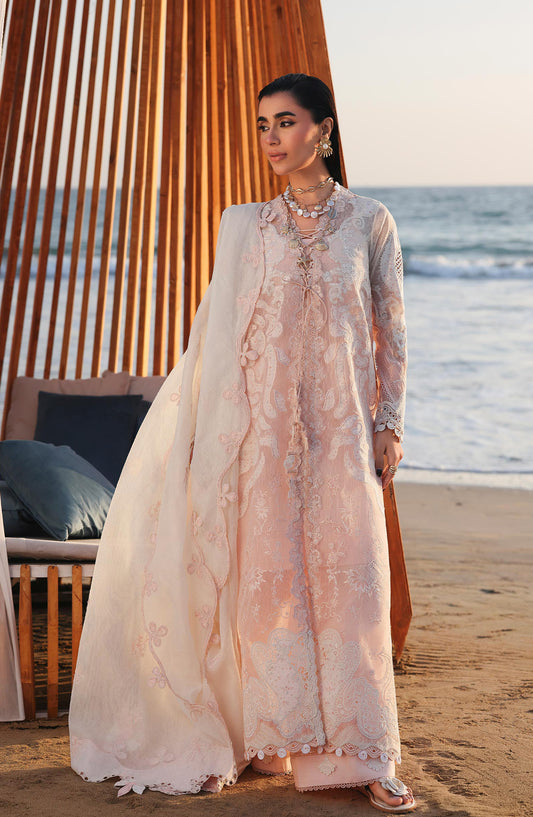 Qalamkar Sahil Luxury Embroidered Lawn Unstitched 3 Piece Suit - SA-06 Mahur - QL26SHL - Pink - Summer Collection