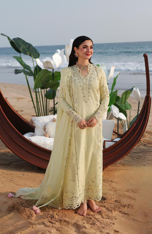 Qalamkar Sahil Luxury Embroidered Lawn Unstitched 3 Piece Suit - SA-03 Safa - QL26SHL - Lemon - Summer Collection