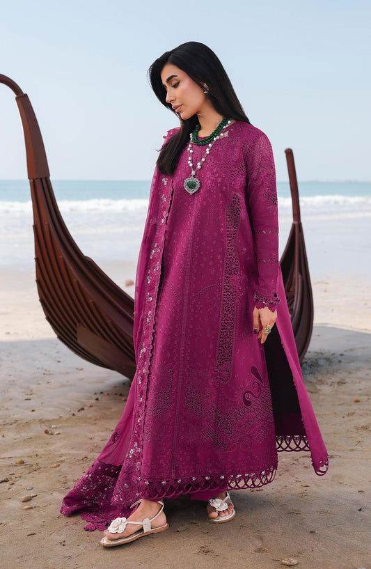 Qalamkar Sahil Luxury Embroidered Lawn Unstitched 3 Piece Suit - SA-01 Zara - QL26SHL - Purple - Summer Collection