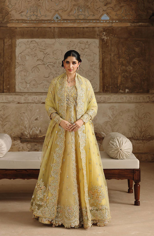 Qalamkar Shadmani Embroidered Organza Unstitched 3 Piece Suit - RH-06 HOOR - QL25SHD - Yellow - Wedding Formals Collection