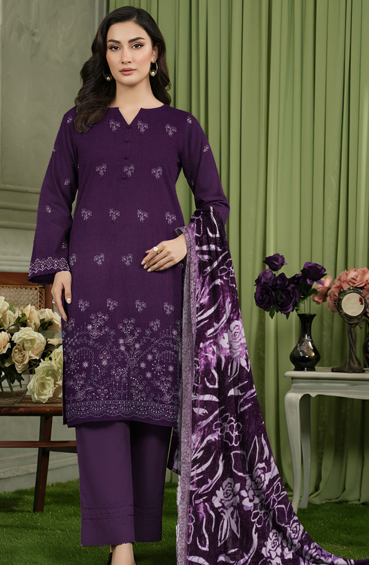 Queen Embroidered Sweet Peach Unstitched 3 Piece Suit - Design-05 - QU25SW - Purple - Winter Collection
