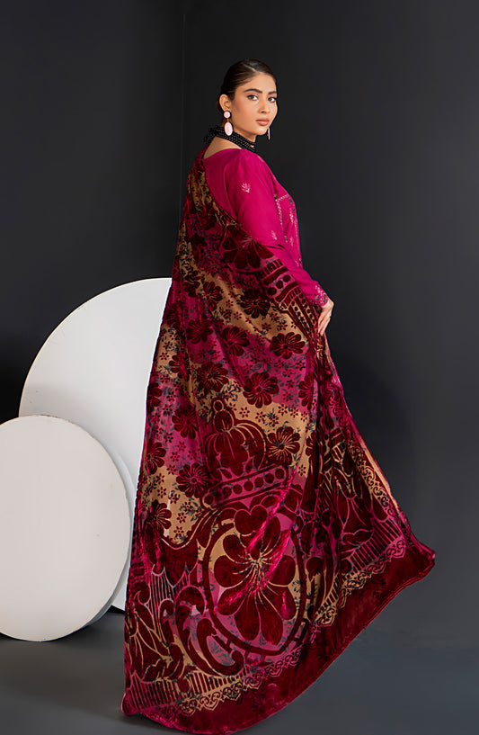 Queen Luxurious Embroidered Palachi Unstitched 3 Piece Suit - D-06 - QU25PLC - Pink - Winter Collection