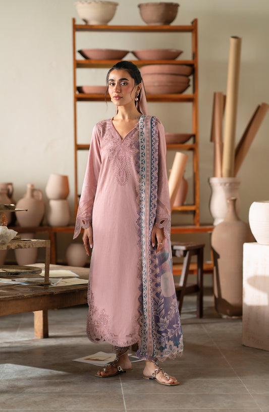 RAHA by Nureh Embroidered Lawn Jacquard Unstitched 3 Piece Suit - NE-238 - NL26RH - Pink - Summer Collection