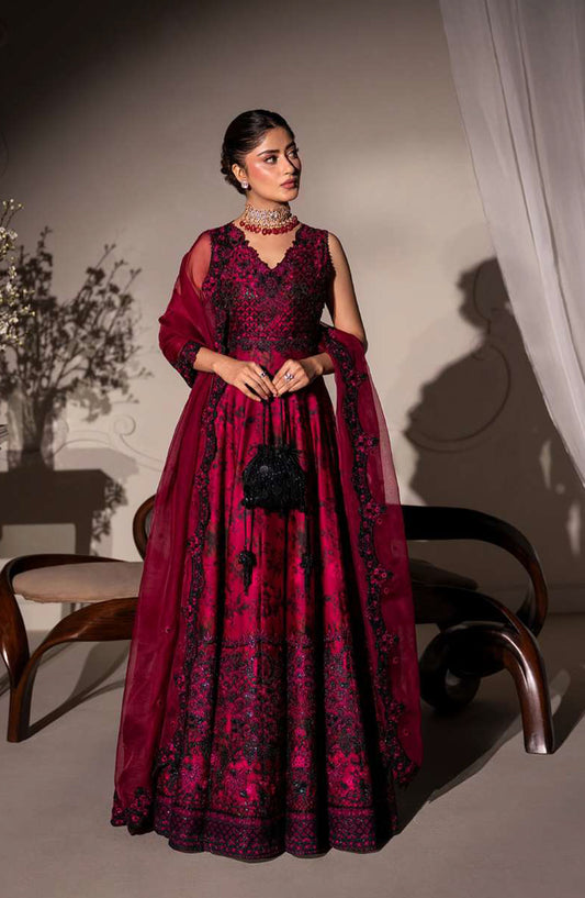 RUA by Faiza Saqlain Embroidered Shamose Silk Unstitched 3 Piece Suit - HAVIN - FS25RUA - Pink - Wedding Festive Collection