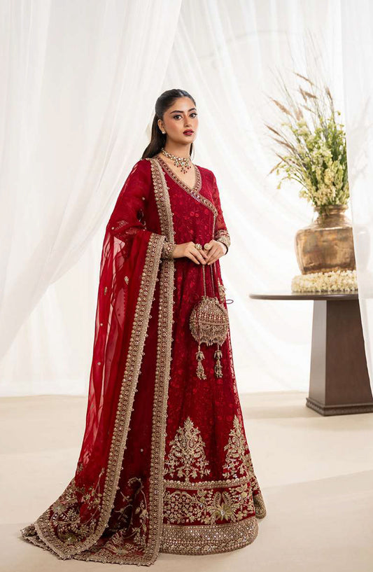 RUA by Faiza Saqlain Embroidered Chiffon Unstitched 3 Piece Suit - GUL - FS25RUA - Red - Wedding Festive Collection