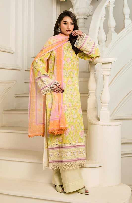Raha by RajBari Chikankari Lawn Unstitched 3 Piece Suit - D-01 - RJB26RH - Yellow - Summer Collection