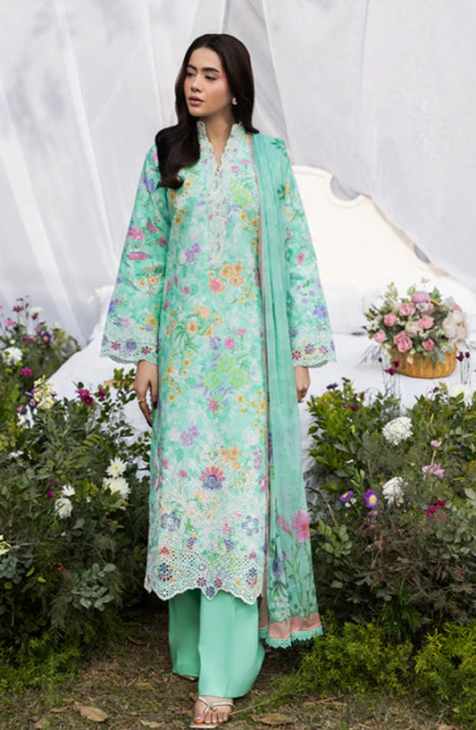 RajBari Embroidered Lawn Unstitched 3 Piece Suit - D-08 - RJB26PN - Ferozi - Summer Collection