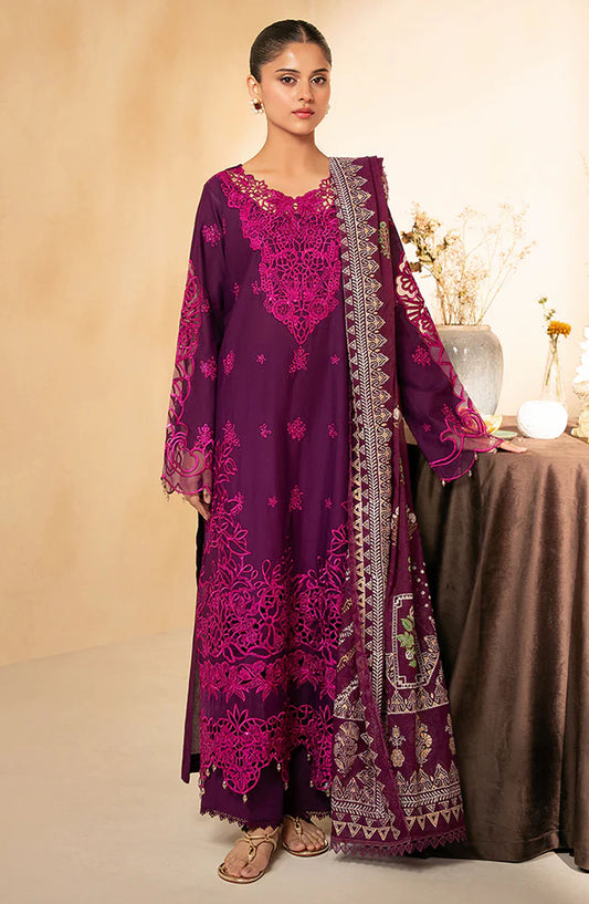 RajBari Jahaan Embroidered Premium Lawn Unstitched 3 Piece Suit - NORA 6-B - RJB25JNP - Purple - Summer Festive Collection