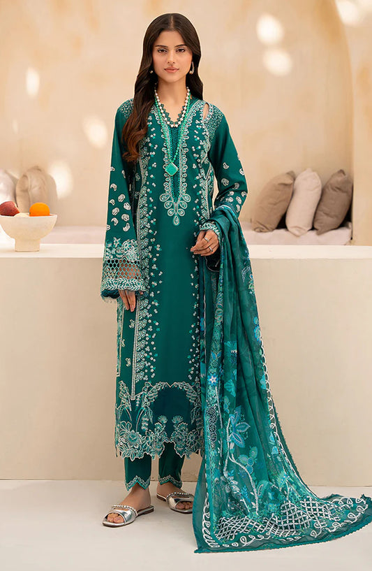 RajBari Jahaan Embroidered Premium Lawn Unstitched 3 Piece Suit - RINA 5-A - RJB25JNP - Green - Summer Festive Collection
