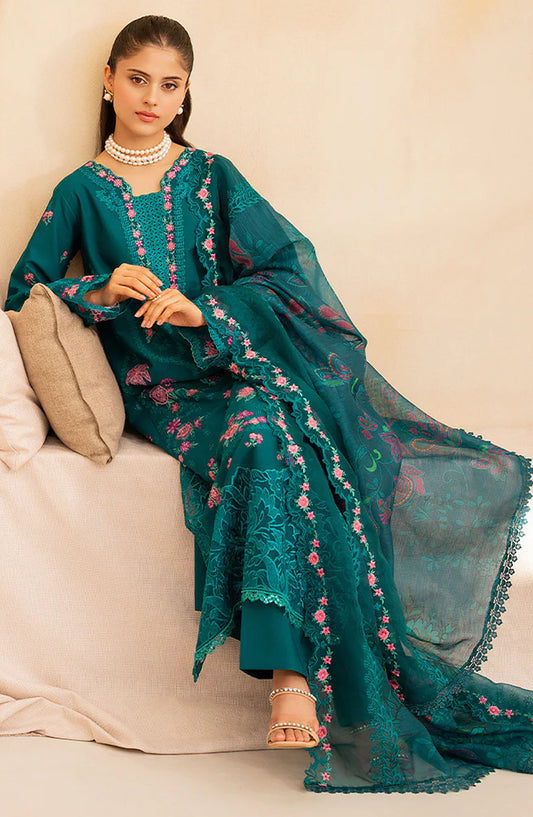 RajBari Jahaan Embroidered Premium Lawn Unstitched 3 Piece Suit - ZARA 3-A - RJB25JNP - Green - Summer Festive Collection