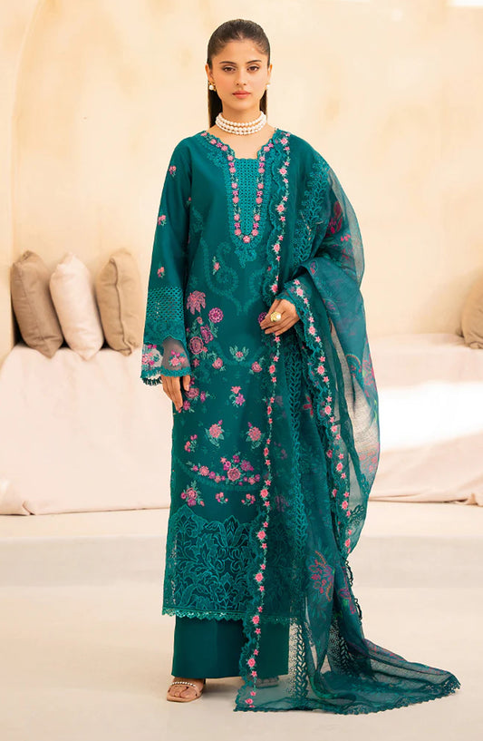 RajBari Jahaan Embroidered Premium Lawn Unstitched 3 Piece Suit - ZARA 3-A - RJB25JNP - Green - Summer Festive Collection