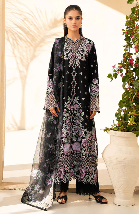 RajBari Jahaan Embroidered Premium Lawn Unstitched 3 Piece Suit - VERA 1-A - RJB25JNP - Black - Summer Festive Collection