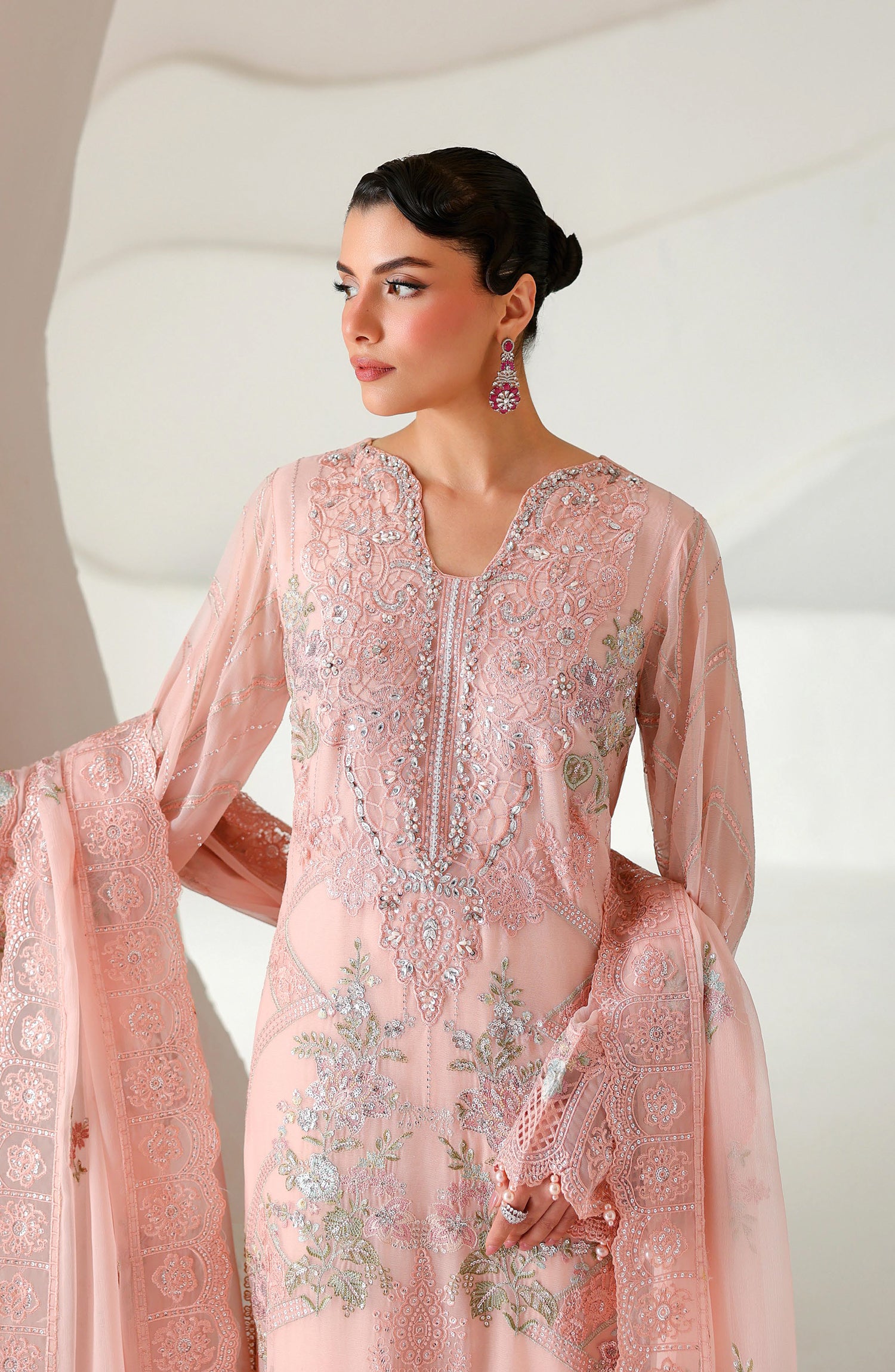 Ramsha Satrangi Embroidered Chiffon Unstitched 3 Piece Suit - ST-205 - RM26STG - Pink - Festive Collection