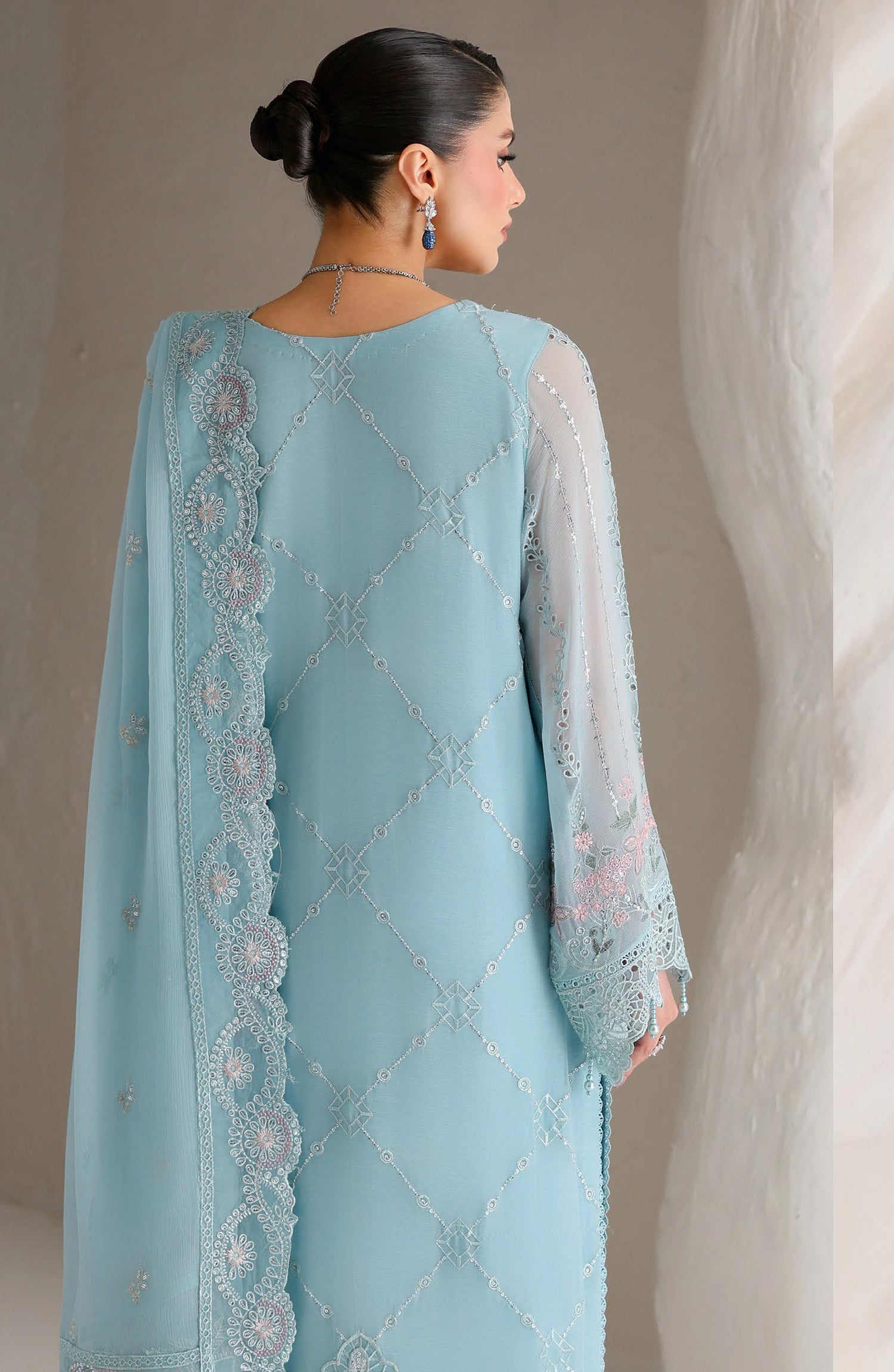 Ramsha Satrangi Embroidered Chiffon Unstitched 3 Piece Suit - ST-208 - RM26STG - Blue - Festive Collection