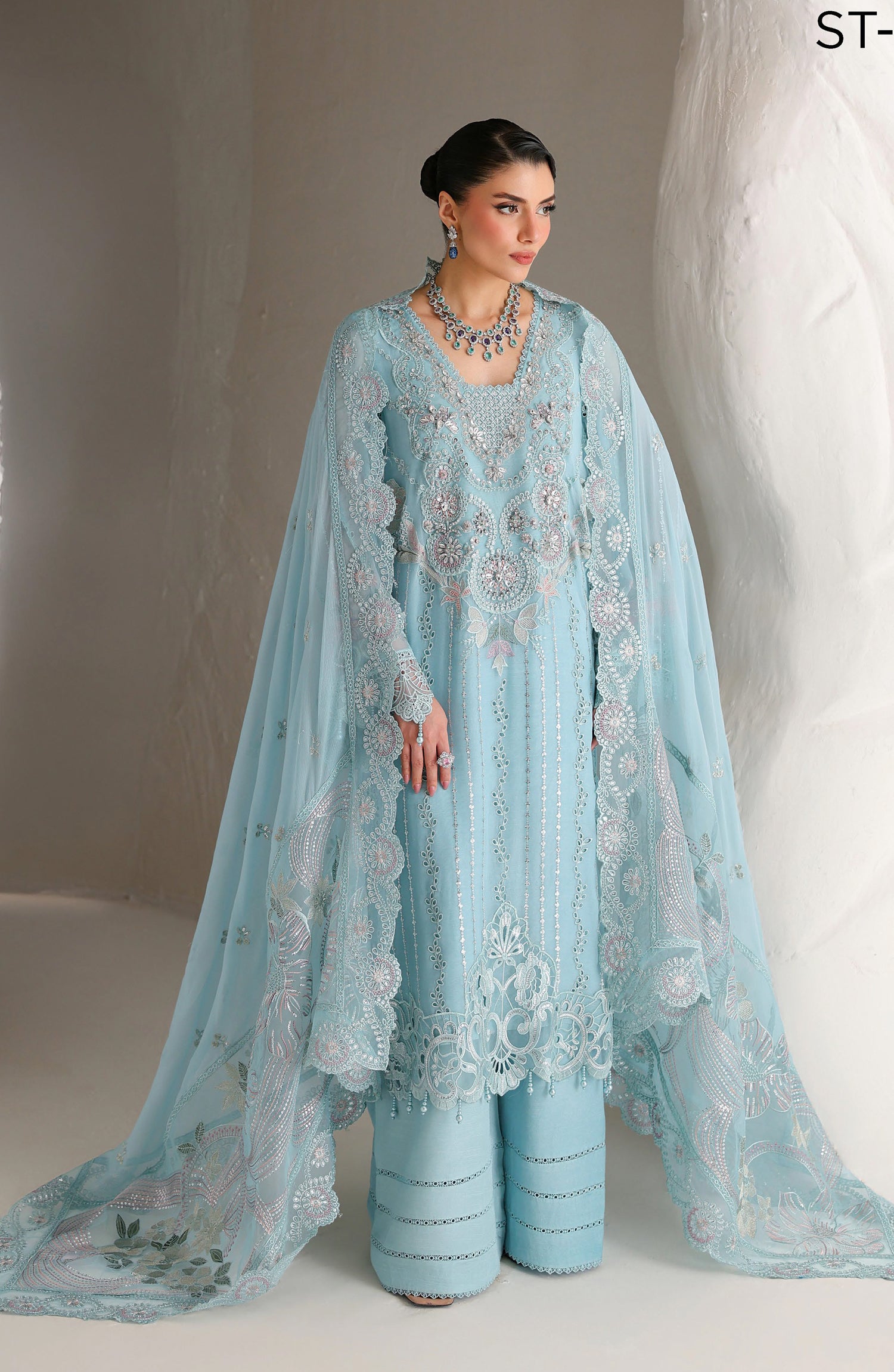 Ramsha Satrangi Embroidered Chiffon Unstitched 3 Piece Suit - ST-208 - RM26STG - Blue - Festive Collection
