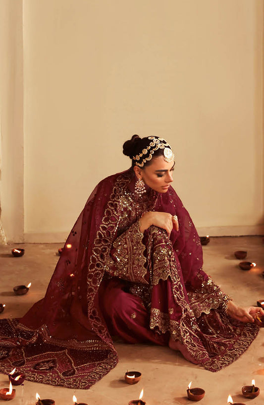 Ramsha Luxury Formals Embroidered Raw Silk Stitched 3 Piece Suit - S-04 - RM25LFS - Maroon - Signature Series