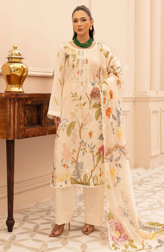 Rang Nagar by Al Karim Embroidered Lawn Unstitched 3 Piece Suit - RN-737 - AK26RNG - Off White - Summer Collection