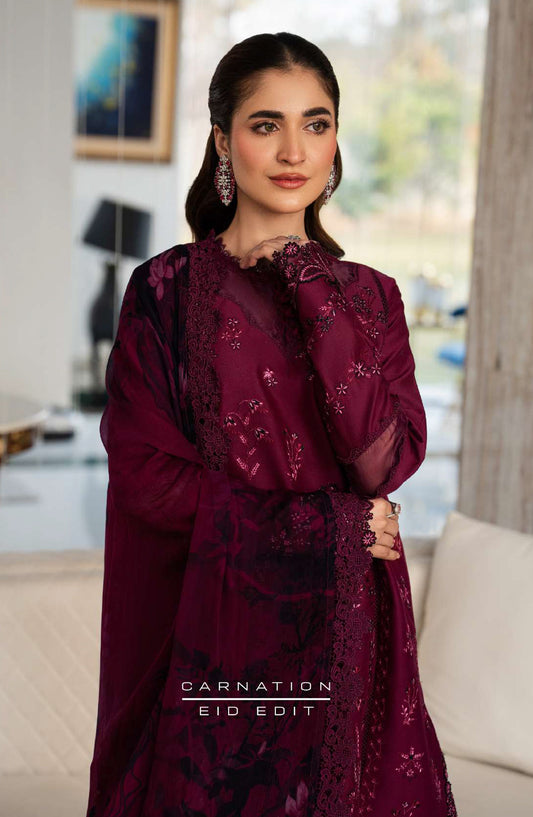 Rang Rasiya Carnation Embroidered Lawn Unstitched 3 Piece Suit - Nora - RR26CR - Purple - Festive Collection