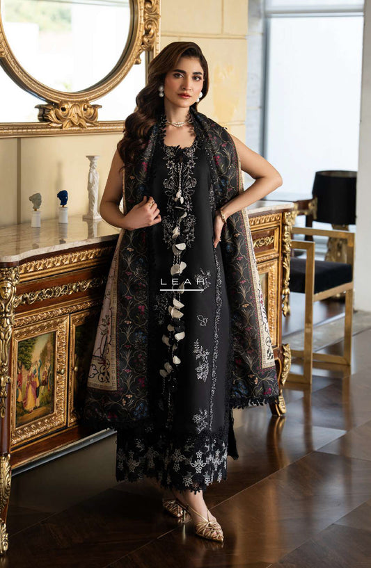 Rang Rasiya Carnation Embroidered Lawn Unstitched 3 Piece Suit - Leah - RR26CR - Black - Festive Collection
