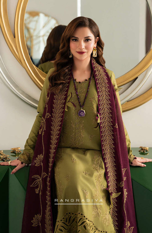 Rang Rasiya Carnation Embroidered Lawn Unstitched 3 Piece Suit - Irha - RR26CR - Green - Festive Collection