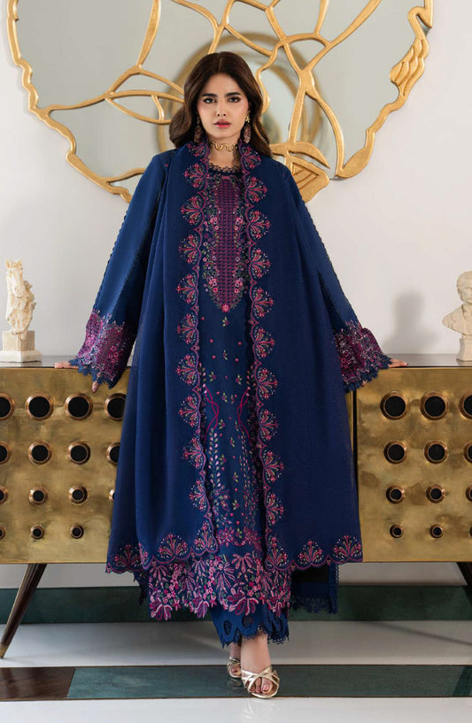 Rang Rasiya Carnation Embroidered Lawn Unstitched 3 Piece Suit - Aria - RR26CR - Blue - Festive Collection