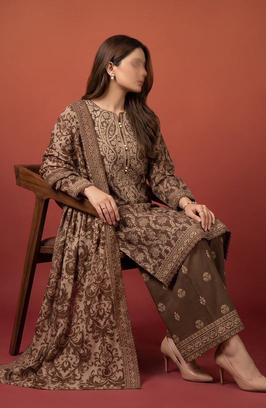Rang e Bahar by Amna Khadija Embroidered Lawn Stitched 3 Piece Suit - AKRB-08 - AM26RNB - Brown - Summer Collection