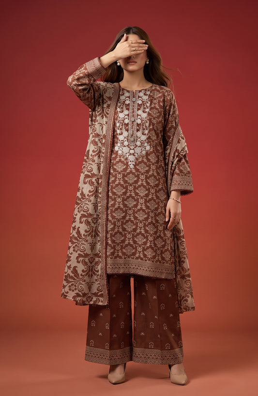 Rang e Bahar by Amna Khadija Embroidered Lawn Stitched 3 Piece Suit - AKRB-10 - AM26RNB - Brown - Summer Collection