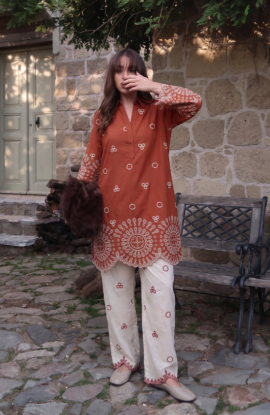 Rang e Mirha by Amna Khadija Embroidered Cotton Lawn Stitched 2 Piece Suit - AKRM-02 - AM26RGMR - Rust - Summer Collection
