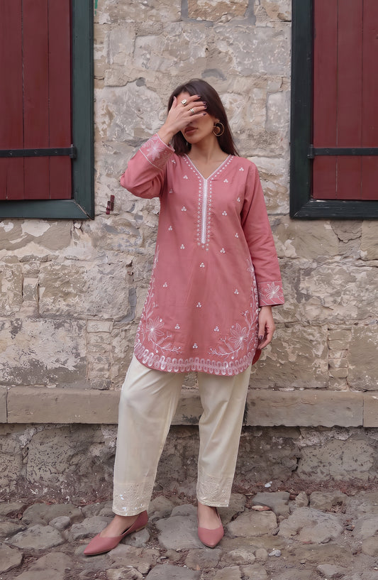Rang e Mirha by Amna Khadija Embroidered Cotton Lawn Stitched 2 Piece Suit - AKRM-03 - AM26RGMR - Pink - Summer Collection