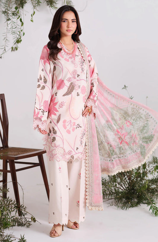 Rangrez by Ramsha Embroidered Lawn Unstitched 3 Piece Suit - N-808 - RM26RNG - Light Pink - Luxury Collection