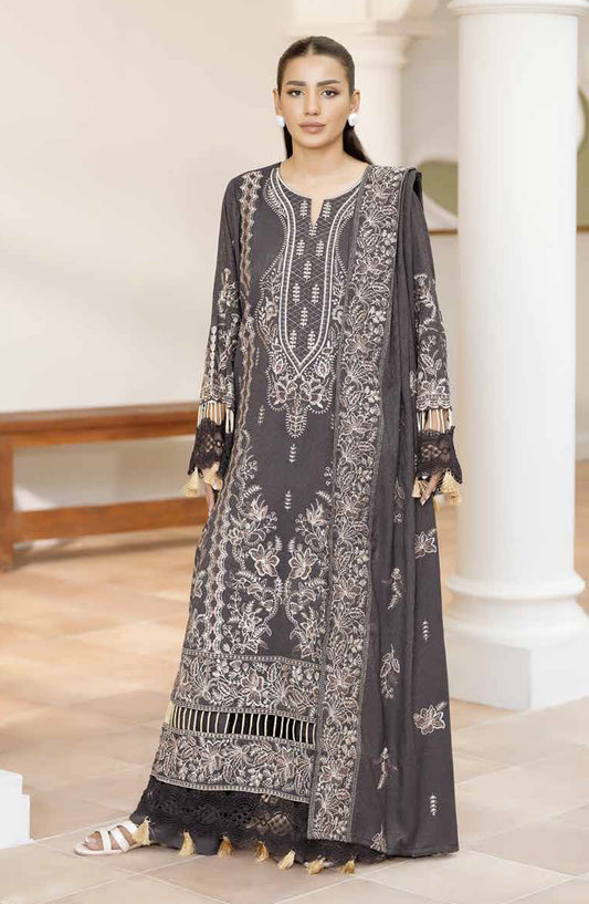 Reet by Johra Fancy Embroidered Peach Leather Unstitched 3 Piece Suit - JW-628 - JH25REET - Grey - Winter Collection