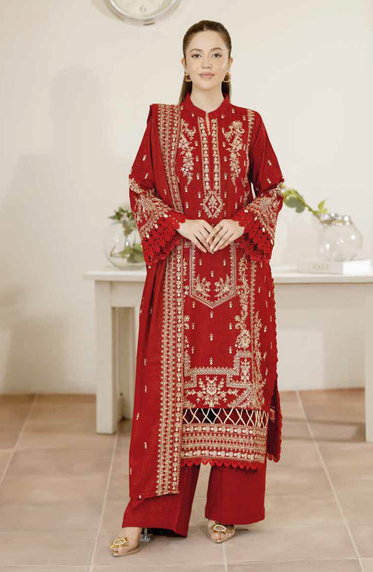 Reet by Johra Fancy Embroidered Peach Leather Unstitched 3 Piece Suit - JW-625 - JH25REET - Red - Winter Collection