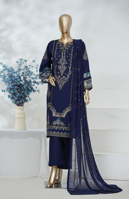 Regaalia by Amna Khadija Pret Embroidered Cotton Stitched 3 Piece Suit - RCYS-05 - AM26LGR - Blue - Mid Summer Collection