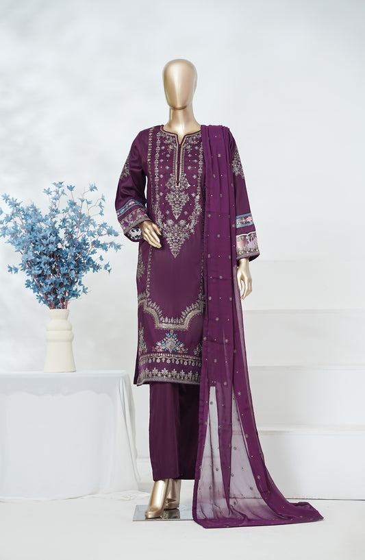 Regaalia by Amna Khadija Pret Embroidered Cotton Stitched 3 Piece Suit - RCYS-07 - AM26LGR - Purple - Mid Summer Collection