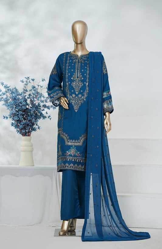 Regaalia by Amna Khadija Pret Embroidered Cotton Stitched 3 Piece Suit - RCYS-08 - AM26LGR - Blue - Mid Summer Collection