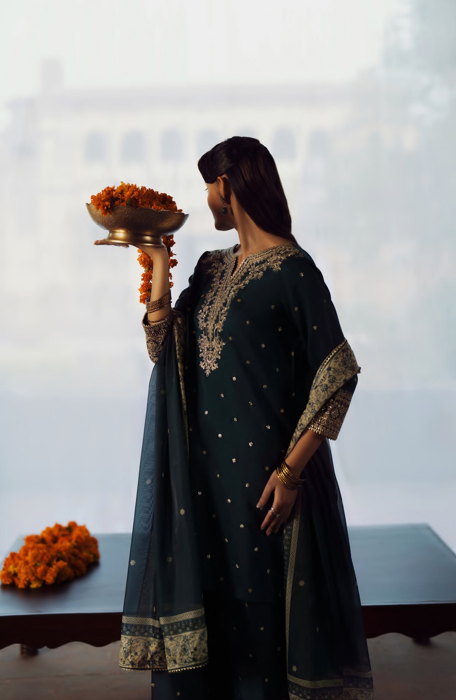 Rekha by Casual Lite Embroidered Silk Viscose Stitched 3 Piece Suit - 05 Zebba - CL26RKH - Teal - Festive Collection