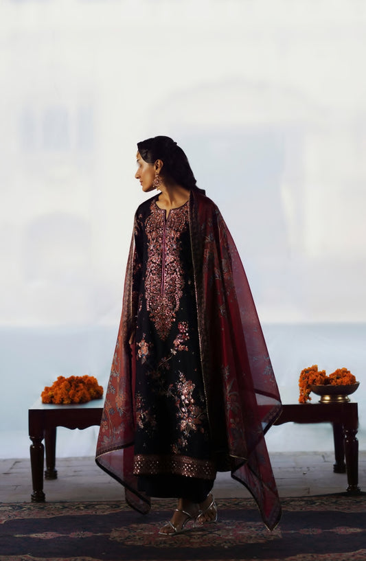 Rekha by Casual Lite Embroidered Silk Viscose Stitched 3 Piece Suit - 07 Bisma - CL26RKH - Blue - Festive Collection