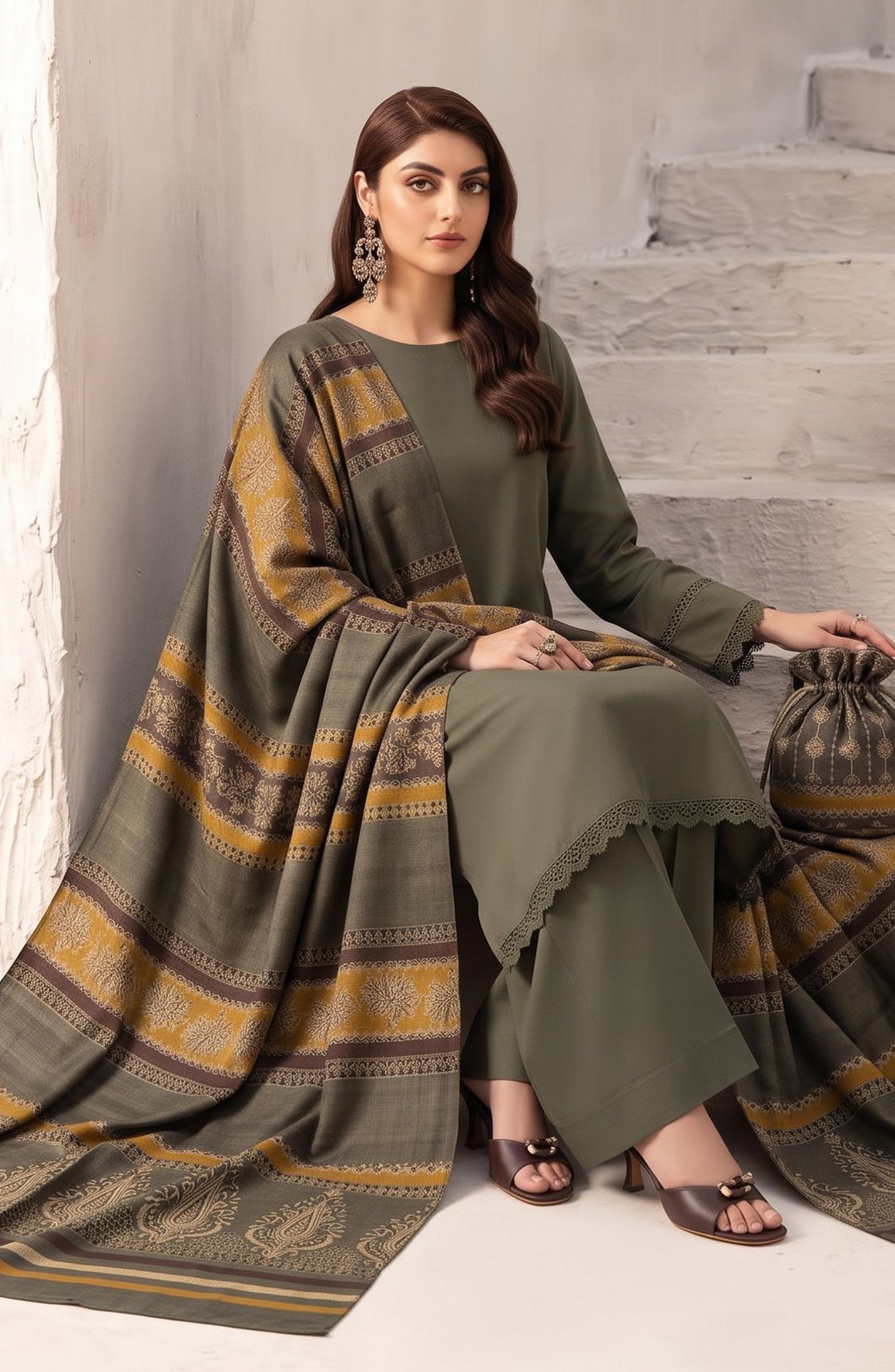 Resham by Amna Khadija Dhanak Unstitched 3 Piece Suit - D-05 - AM26REM - Green - Winter Collection