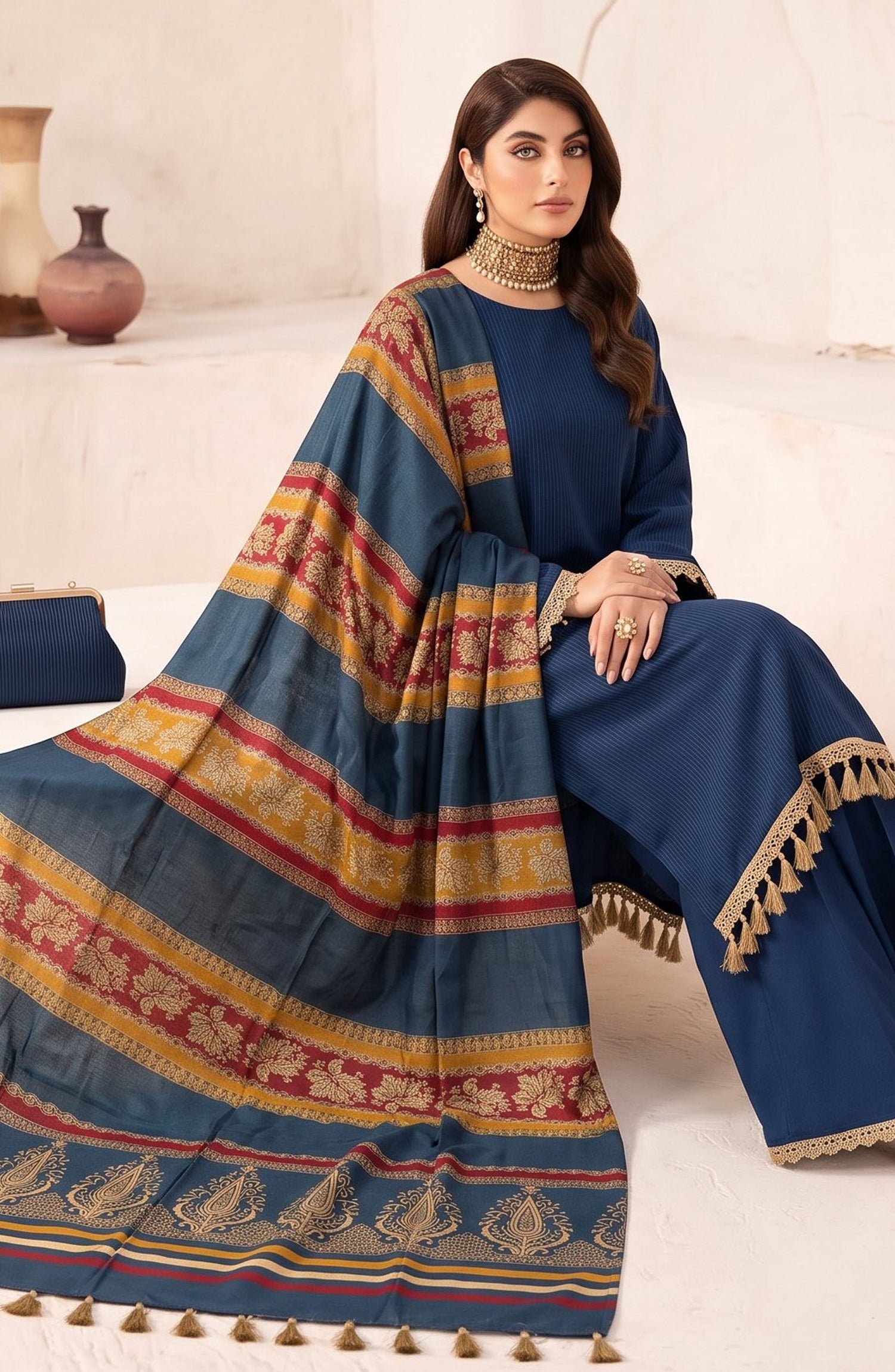 Resham by Amna Khadija Dhanak Unstitched 3 Piece Suit - D-06 - AM26REM - Blue - Winter Collection