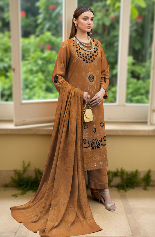 Rifa Embroidered Slub Sweet Peach Unstitched 3 Piece Suit - Design-07 - RF25SW - Mustard - Winter Collection