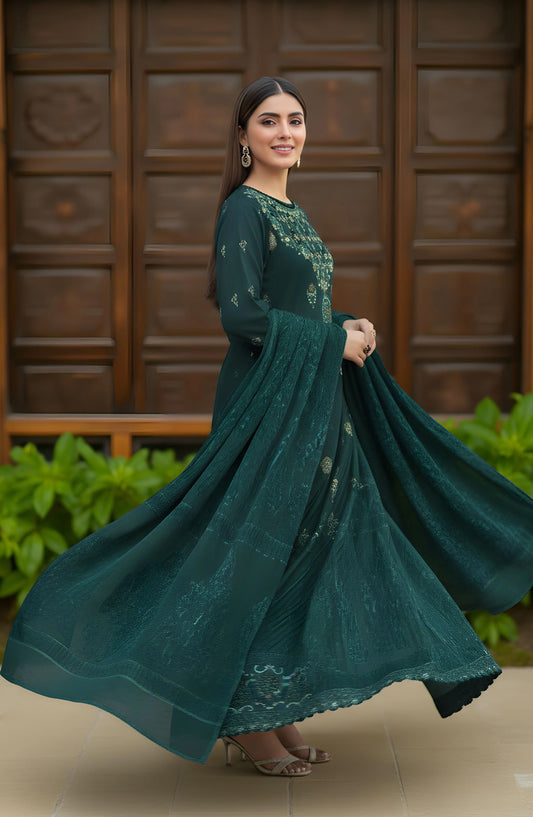 Rifa Embroidered Slub Sweet Peach Unstitched 3 Piece Suit - Design-04 - RF25SW - Green - Winter Collection