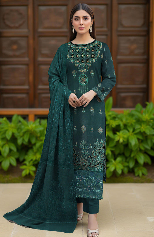 Rifa Embroidered Slub Sweet Peach Unstitched 3 Piece Suit - Design-04 - RF25SW - Green - Winter Collection