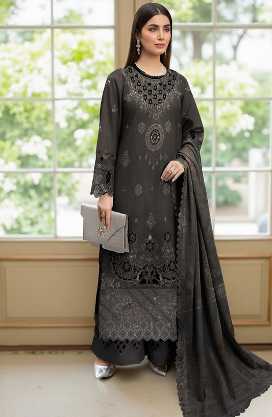 Rifa Embroidered Slub Sweet Peach Unstitched 3 Piece Suit - Design-02 - RF25SW - Grey - Winter Collection