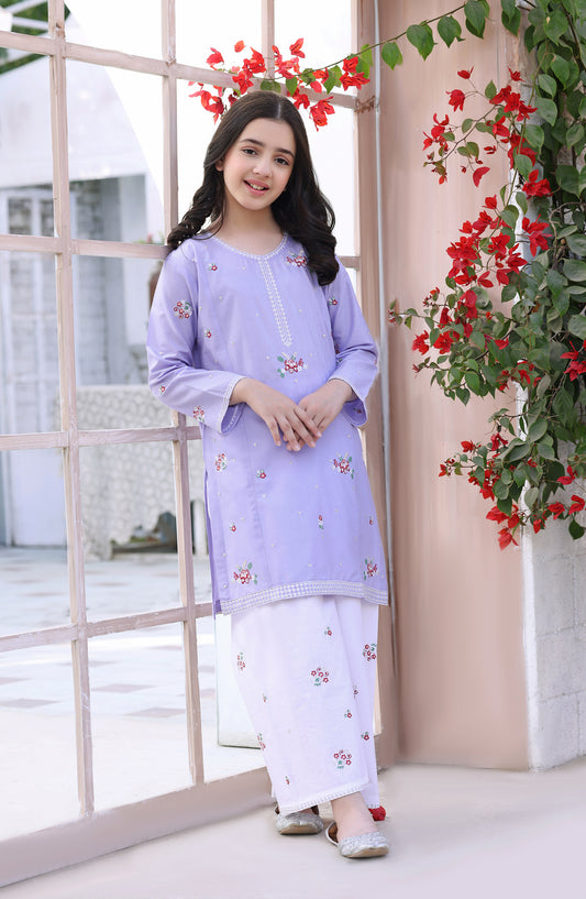 Fresh Birds Embroidered Cotton Lawn Stitched 2 Piece Suit - Ria Lilac - FBR26FS - Lilac - Festive Girls Collection