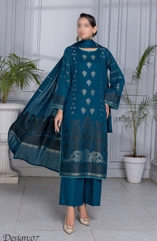 Rimjim Jacquard Brosha Lawn Unstitched 3 Piece Suit - Design-07 - AK25RMJ3 - Blue - Summer Collection