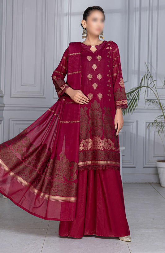 Rimjim Jacquard Brosha Lawn Unstitched 3 Piece Suit - Design-01 - AK25RMJ3 - Maroon - Summer Collection