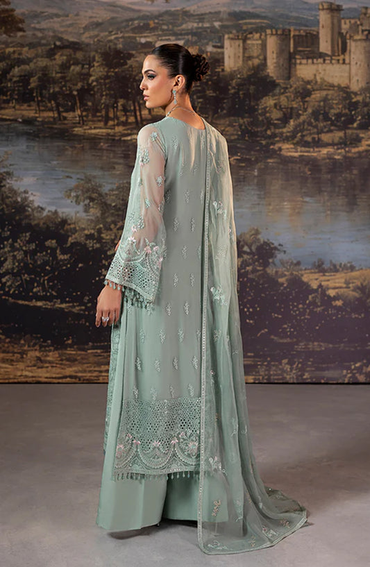Riwaayat by Lavish Premium Embroidered Chiffon Unstitched 3 Piece Suit - Mint Green - LP25LM - Green - Formal Collection