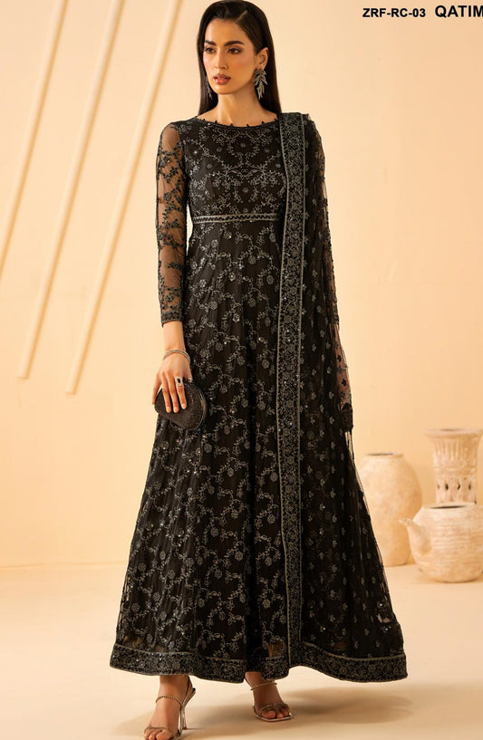 Riwayat by Zarif Embroidered Net Unstitched 3 Piece Suit - RC-03 QATIM - ZRF26RWT - Black - Festive Collection